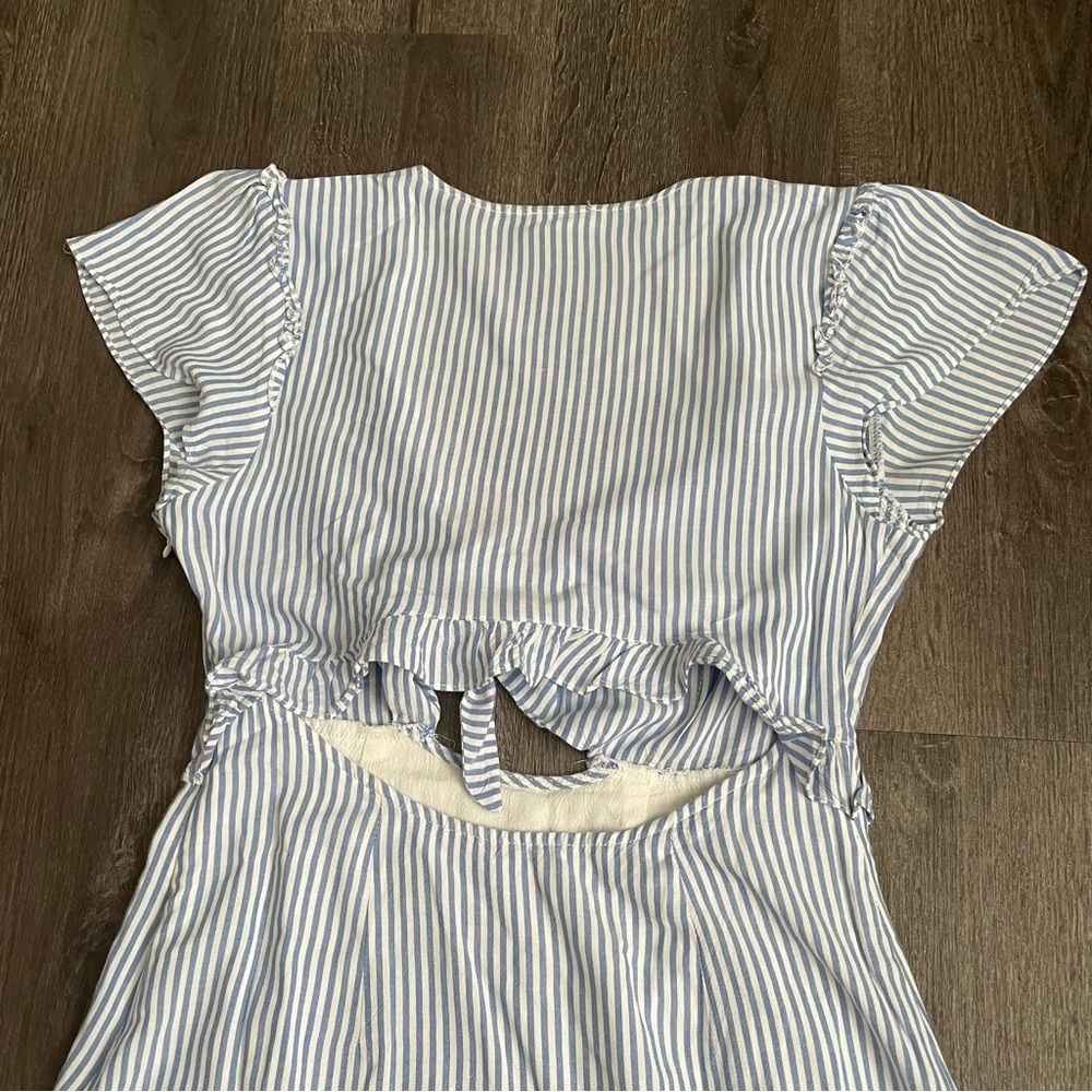 Cotton Candy Blue & White Striped Maxi Dress with Front Tie - Picture 12 of 15
